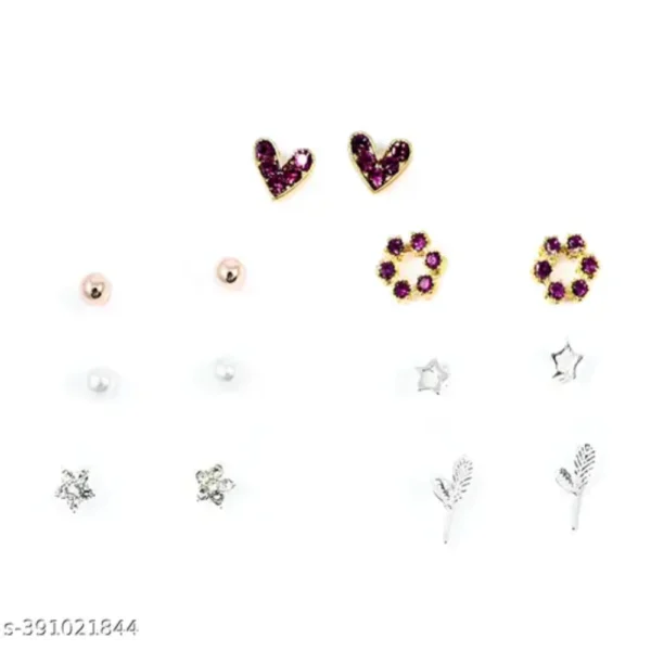 Vembley Pack of 7 Weekly Stud Earrings – Stylish Gold Combo