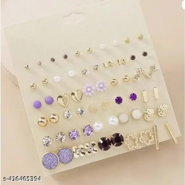 Gold plated pearl AD studs combo – 30 Trendy Pairs for Women & Girls