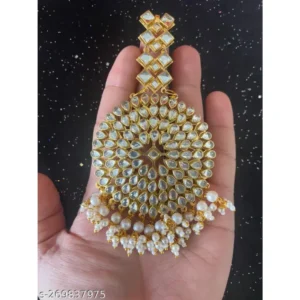 Allure Bejeweled Maangtika – Elegant Beige Chaand Tika