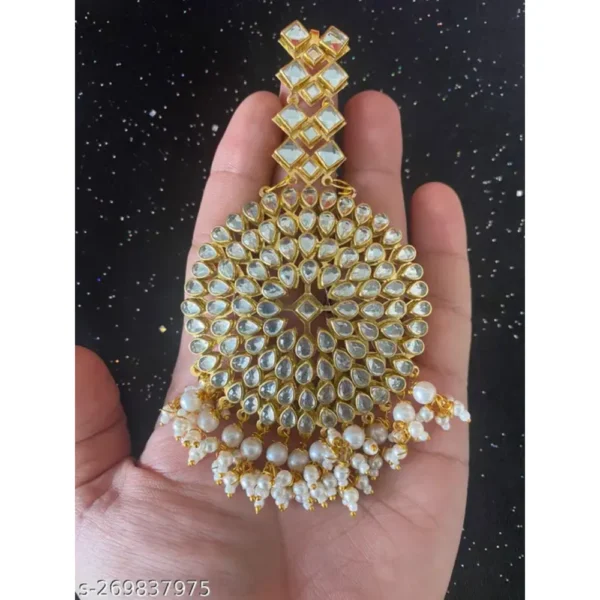 Allure Bejeweled Maangtika – Elegant Beige Chaand Tika