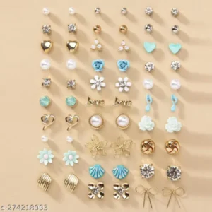 30 Pair Gold Plated Multicolor Studs Multicolor Combo Set