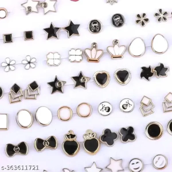 36 Earring Black and White Plastic Stud Earring – Trendy Combo Set