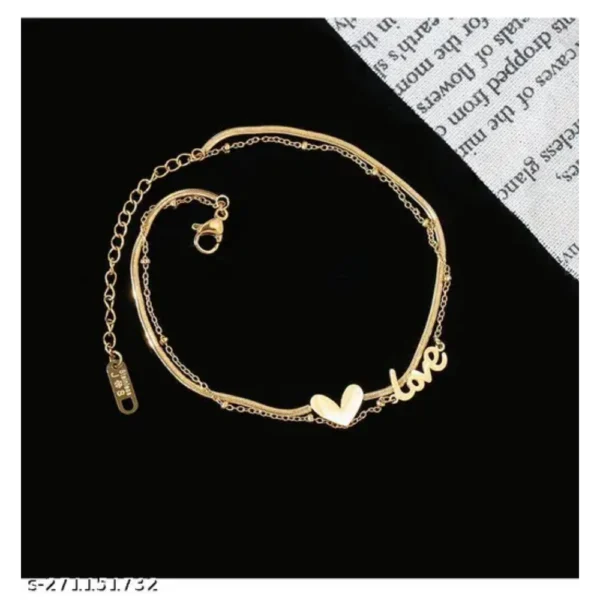 Stylish Anklet for Women Love Heart Gold Plated Chain