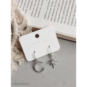 Korean Silver Plated Star Moon Earrings – Cute & Trendy Drop Design