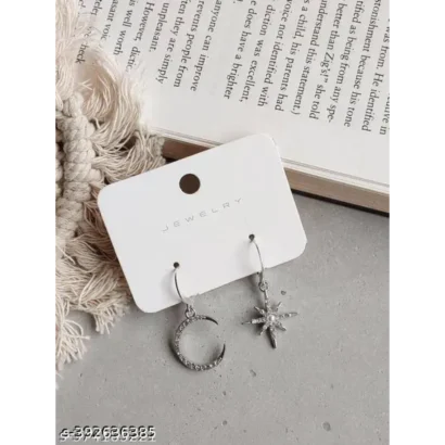 Korean Silver Plated Star Moon Earrings – Cute & Trendy Drop Design