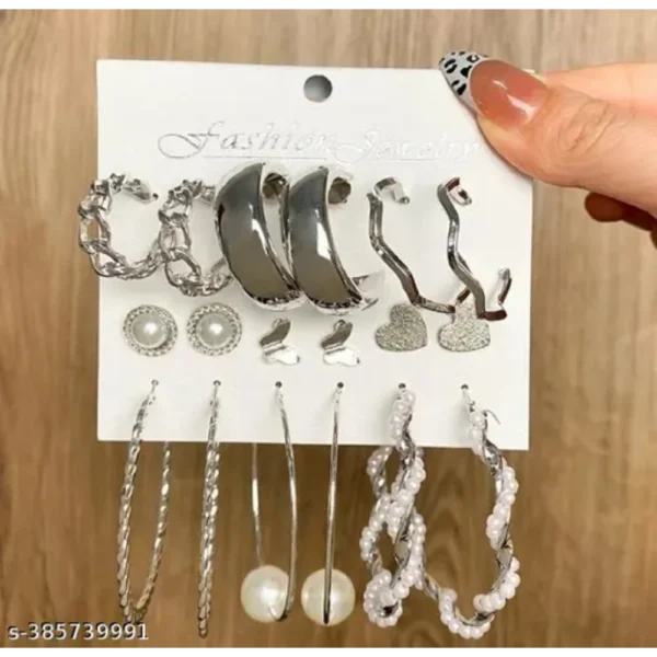 Festival Special Silver Earring Combo – Stylish Stud & Hoop Set