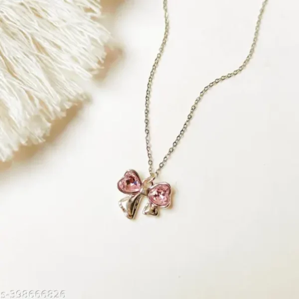 Trendy Bow Pendant Chain for Girls – Silver Sparkle Style