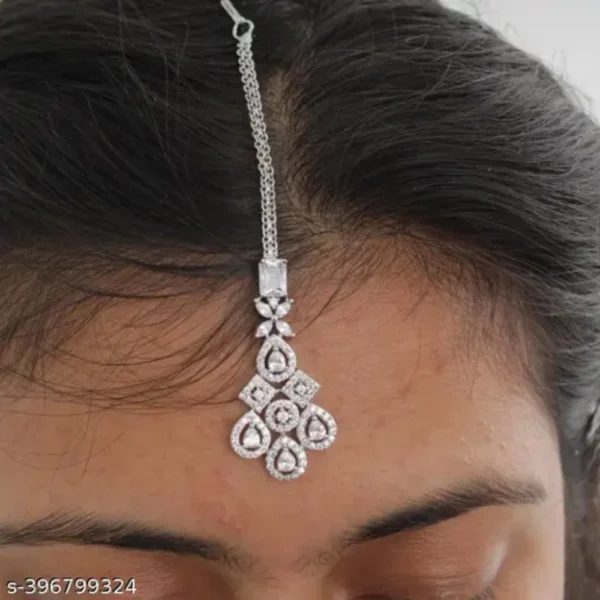 Silver Plated CZ Maangtikka for Women & Girls – Elegant Festive Sparkle