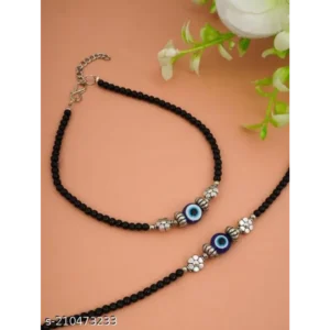 Pair of 2 Flower Evil Eye Anklet Payal Set