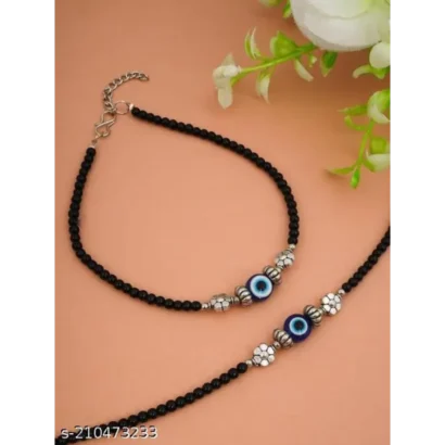 Pair of 2 Flower Evil Eye Anklet Payal Set