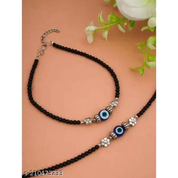 Pair of 2 Flower Evil Eye Anklet Payal Set