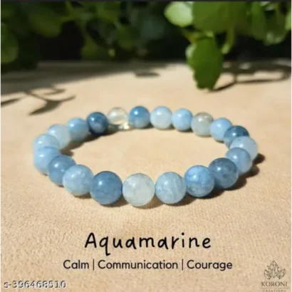 Calming Aquamarine Crystal Bracelet – 8mm Beaded Gemstone Gift