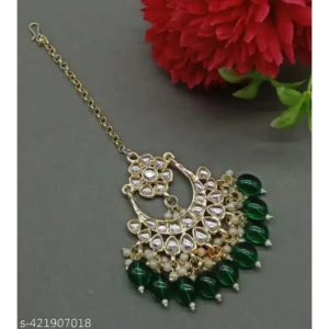 Trendy Green Gold-Plated Chaand Tika for Ethnic Party Look