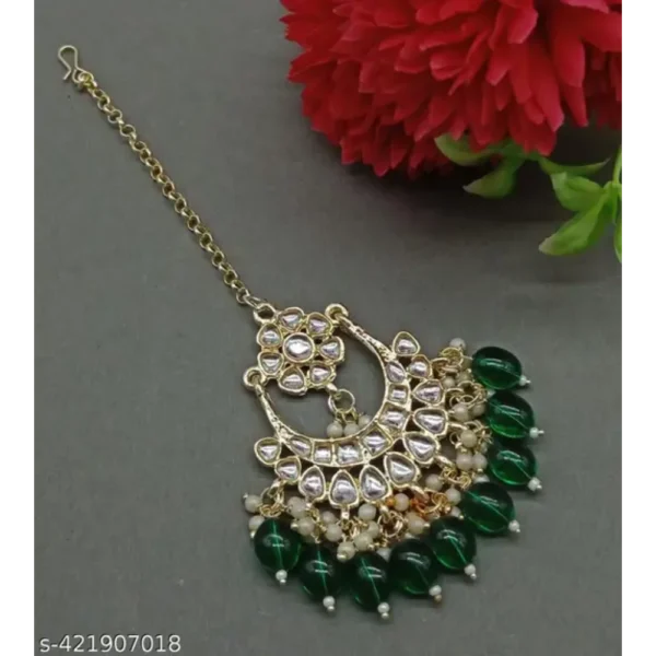 Trendy Green Gold-Plated Chaand Tika for Ethnic Party Look