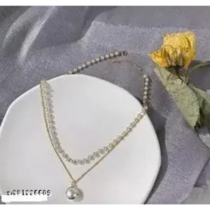 Charming Gold Plated Pearl Double Layered Pendant Necklace