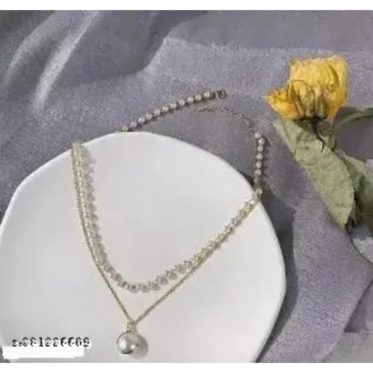Charming Gold Plated Pearl Double Layered Pendant Necklace