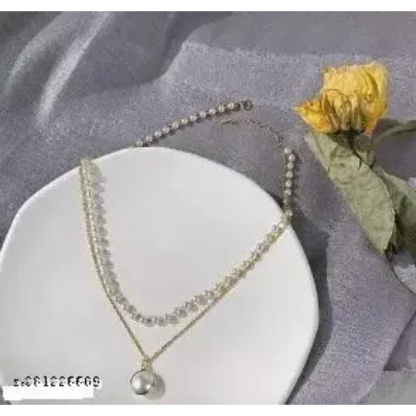 Charming Gold Plated Pearl Double Layered Pendant Necklace