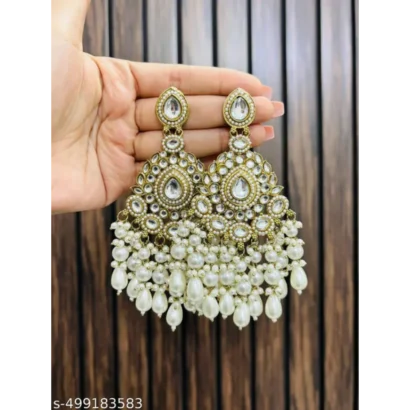 Vintage Gold Chandelier Earrings for Women – Pearl Drop Statement