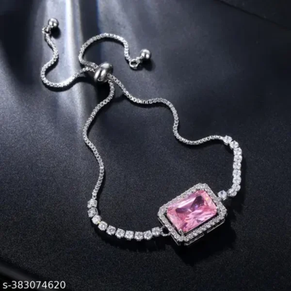 Trendy Silver Pink Crystal Matrix Bracelet – Adjustable & Glam