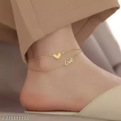 Stylish Anklet for Women Love Heart Gold Plated Chain