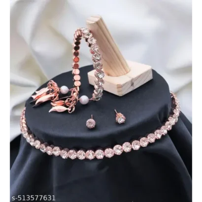 Premium Rose Gold Necklace, Bracelet & Earrings Set