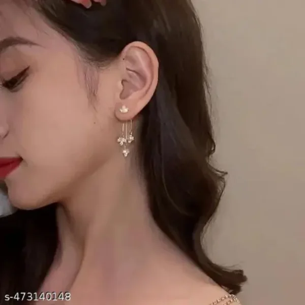 Korean Studded Leaves Tassel Drop Earrings – Glamorous & Trendy Shine