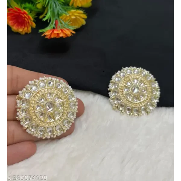 Satrangi Bollywood Style Jadau Kundan Studs – Gold Plated Oversized Earrings