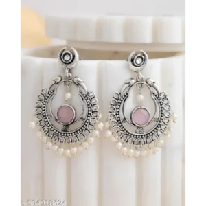Antique Oxidized Silver Chandbali Earrings with Pearls