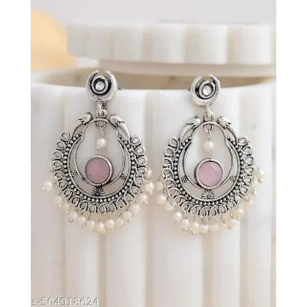 Antique Oxidized Silver Chandbali Earrings with Pearls