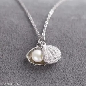Silver Seashell Pendant with Pearl for Girls & Women