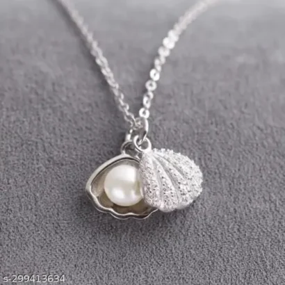 Silver Seashell Pendant with Pearl for Girls & Women