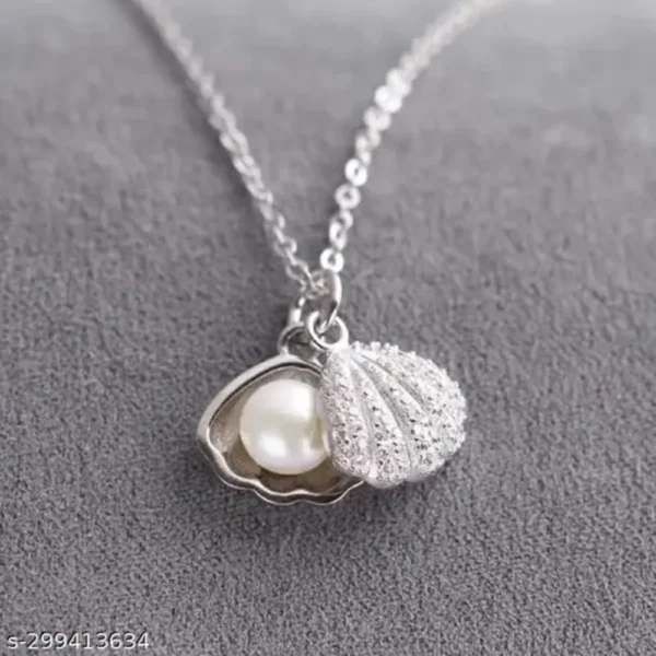 Silver Seashell Pendant with Pearl for Girls & Women