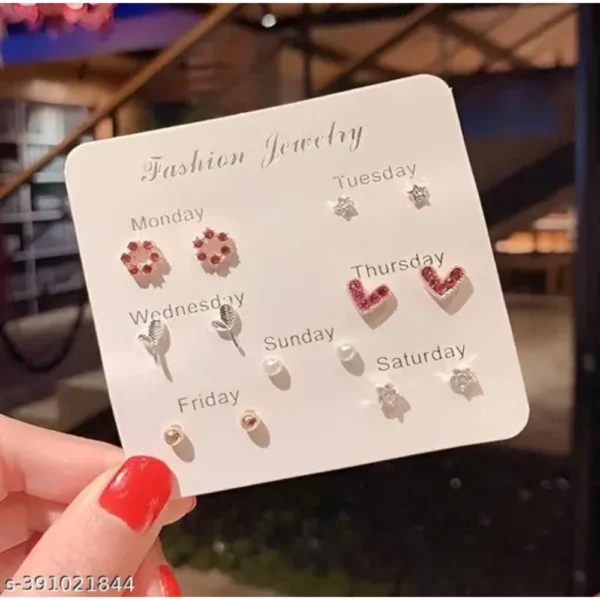 Vembley Pack of 7 Weekly Stud Earrings – Stylish Gold Combo