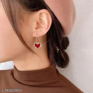 Korean Gold Plated Red Heart Hoop Earrings – Trendy & Stylish