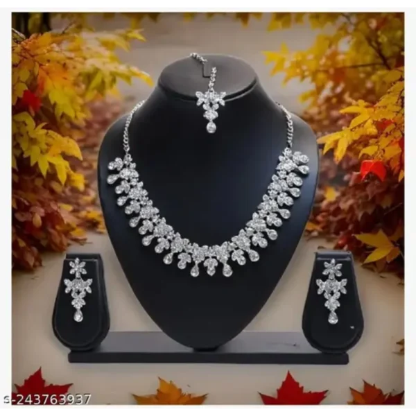 Silver Plated Necklace Set – AD Earrings & Necklace Set