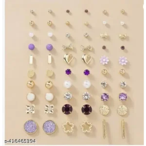 Gold plated pearl AD studs combo – 30 Trendy Pairs for Women & Girls