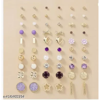 Gold plated pearl AD studs combo – 30 Trendy Pairs for Women & Girls