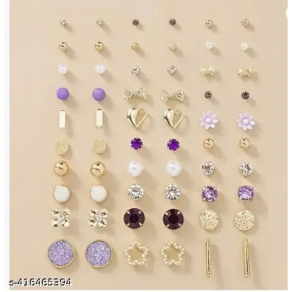 Gold plated pearl AD studs combo – 30 Trendy Pairs for Women & Girls